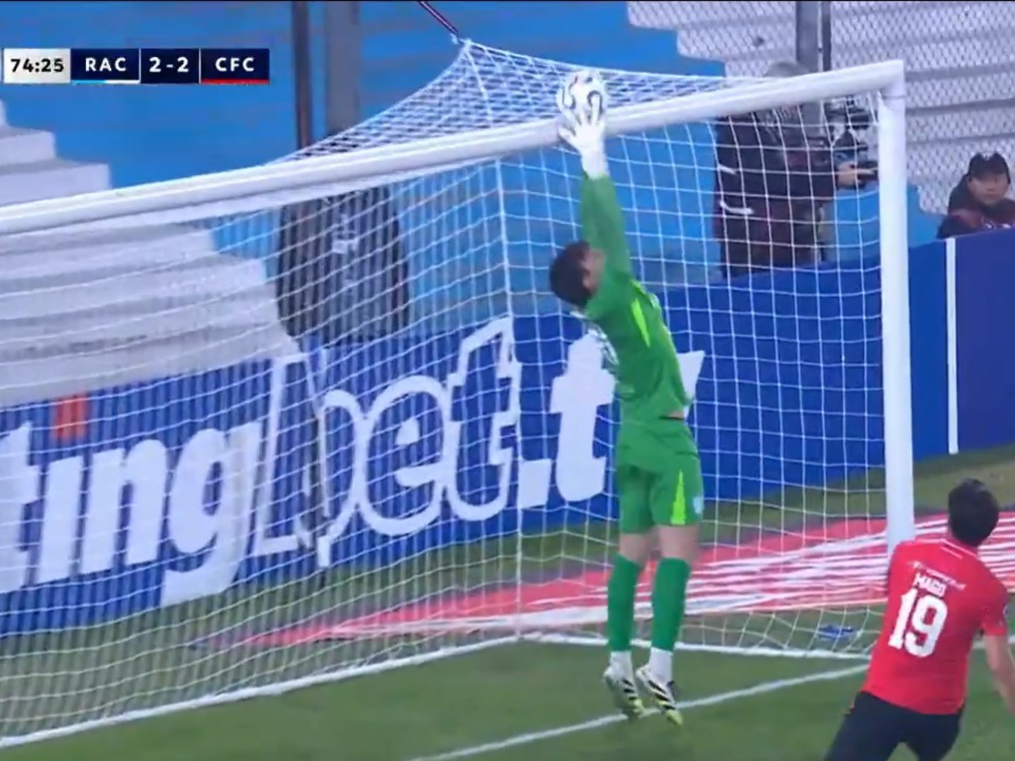 Matías Tagliamonte, Racing goalkeeper, making a save during a match