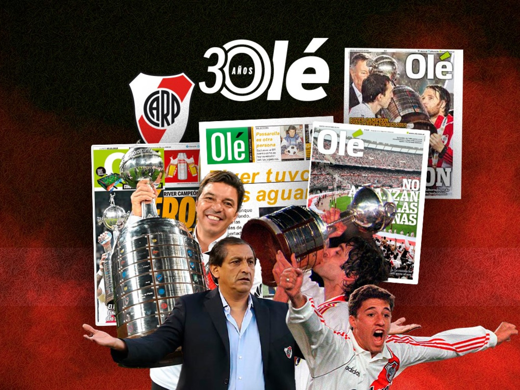 River Plate players celebrating a championship win on the field.