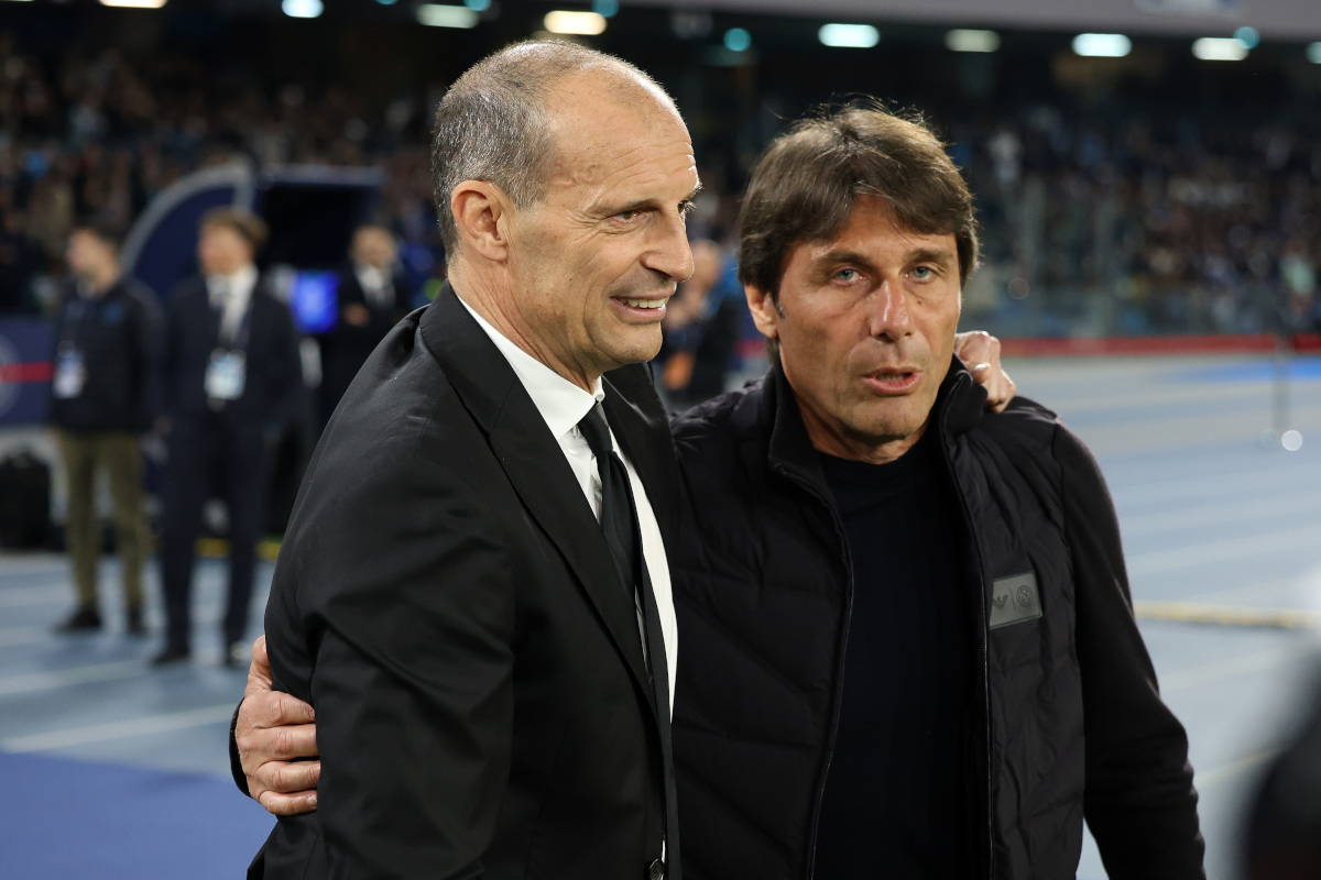Massimiliano Allegri and Antonio Conte shaking hands before a Serie A match