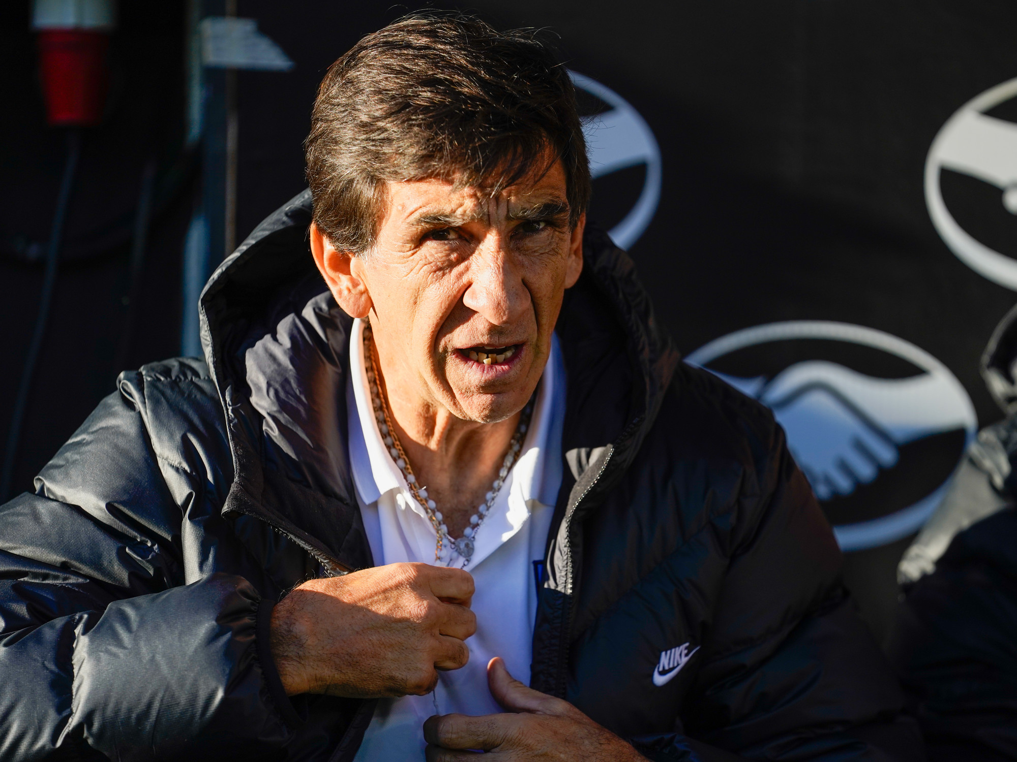 Gustavo Costas, former Racing coach, delivering a message to fans