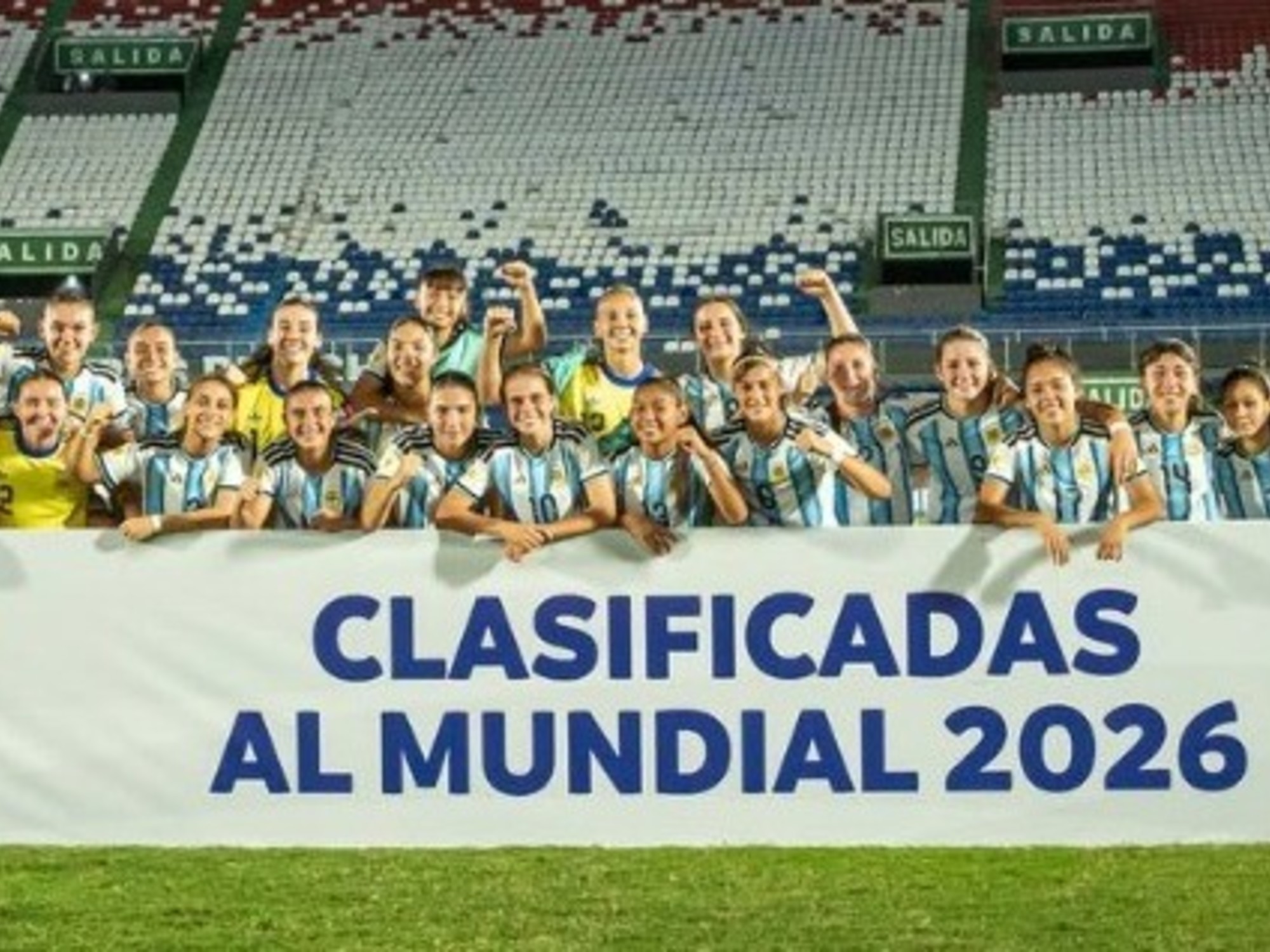 Argentina U17 Women's National Football Team players celebrating a goal during a match.