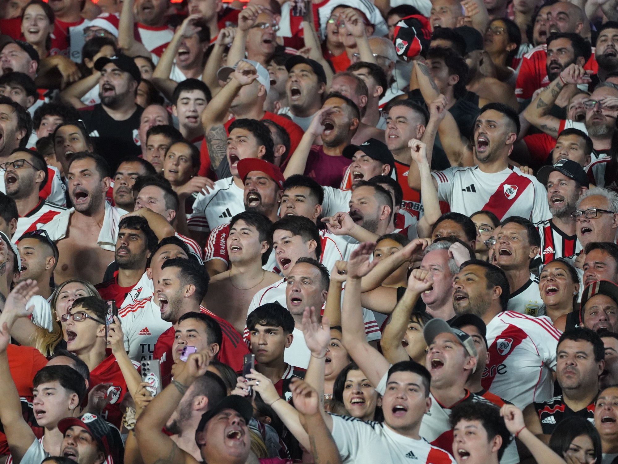 River Plate supporters in the stands at El Monumental stadium.