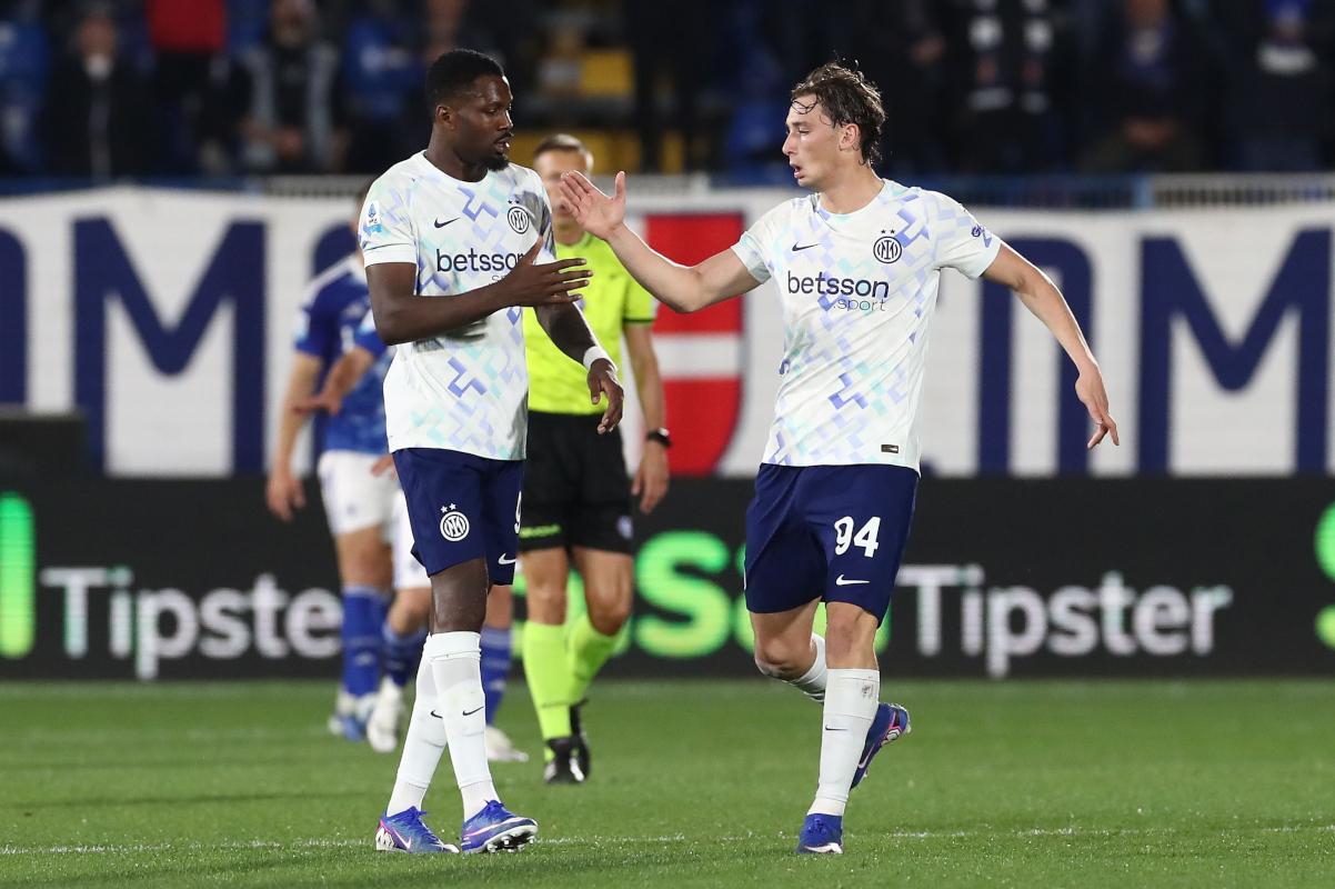 Marcus Thuram celebrating a goal for Inter Milan during a Serie A match in 2026.