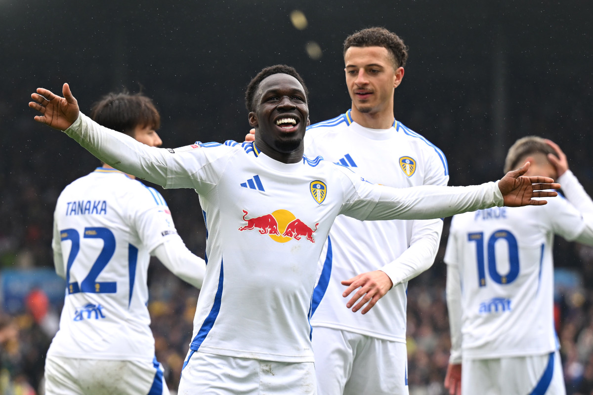 Wilfried Gnonto celebrating a goal for Leeds United