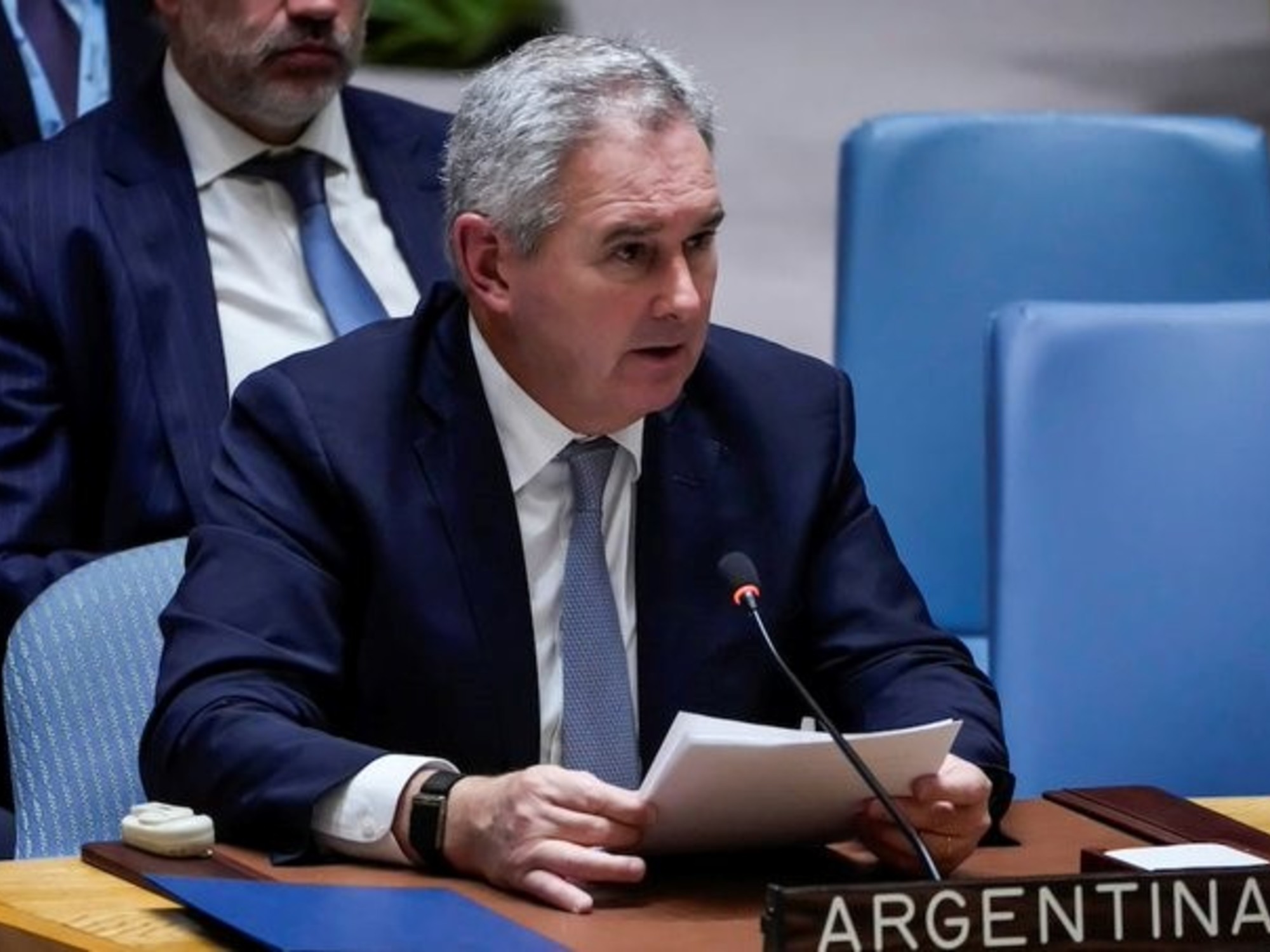 Argentine Foreign Minister Pablo Quirno speaking at the UN Security Council.