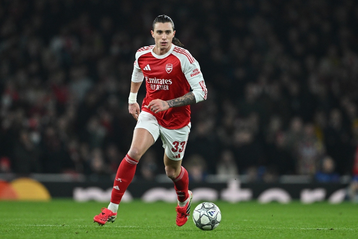 Riccardo Calafiori in action for Arsenal during a Premier League match