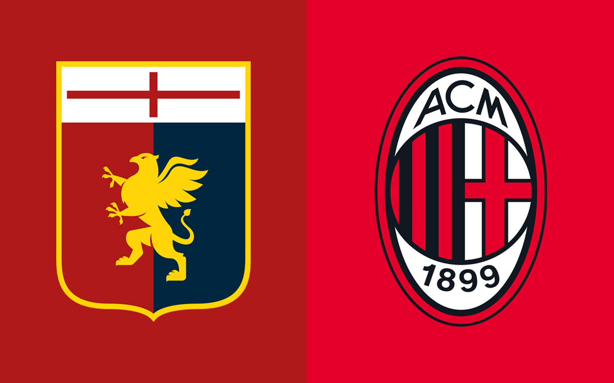 AC Milan and Genoa players contesting a ball during a Serie A match