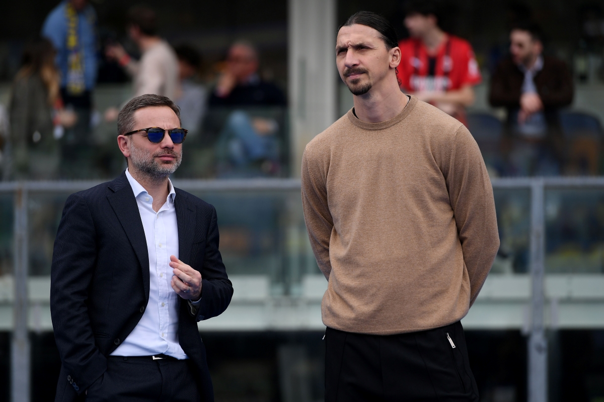 Giorgio Furlani and Zlatan Ibrahimovic interacting during a Serie A match