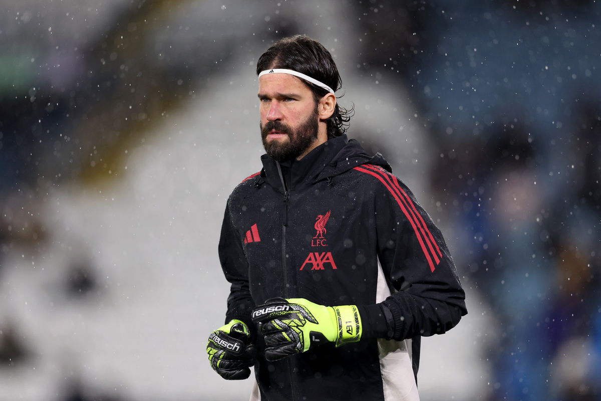 Alisson Becker of Liverpool warming up prior to a match