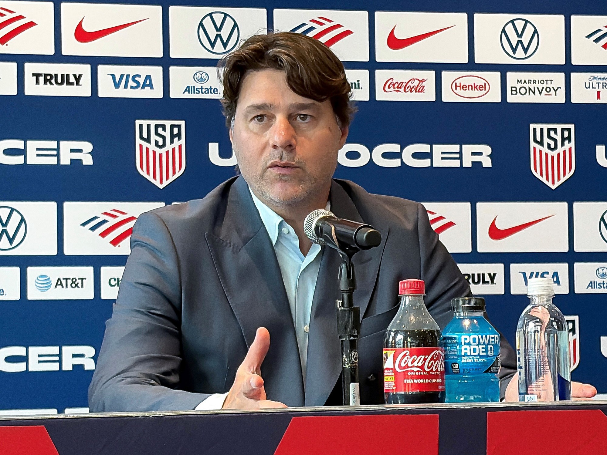 Mauricio Pochettino, head coach of the United States men's national soccer team, during a press conference.
