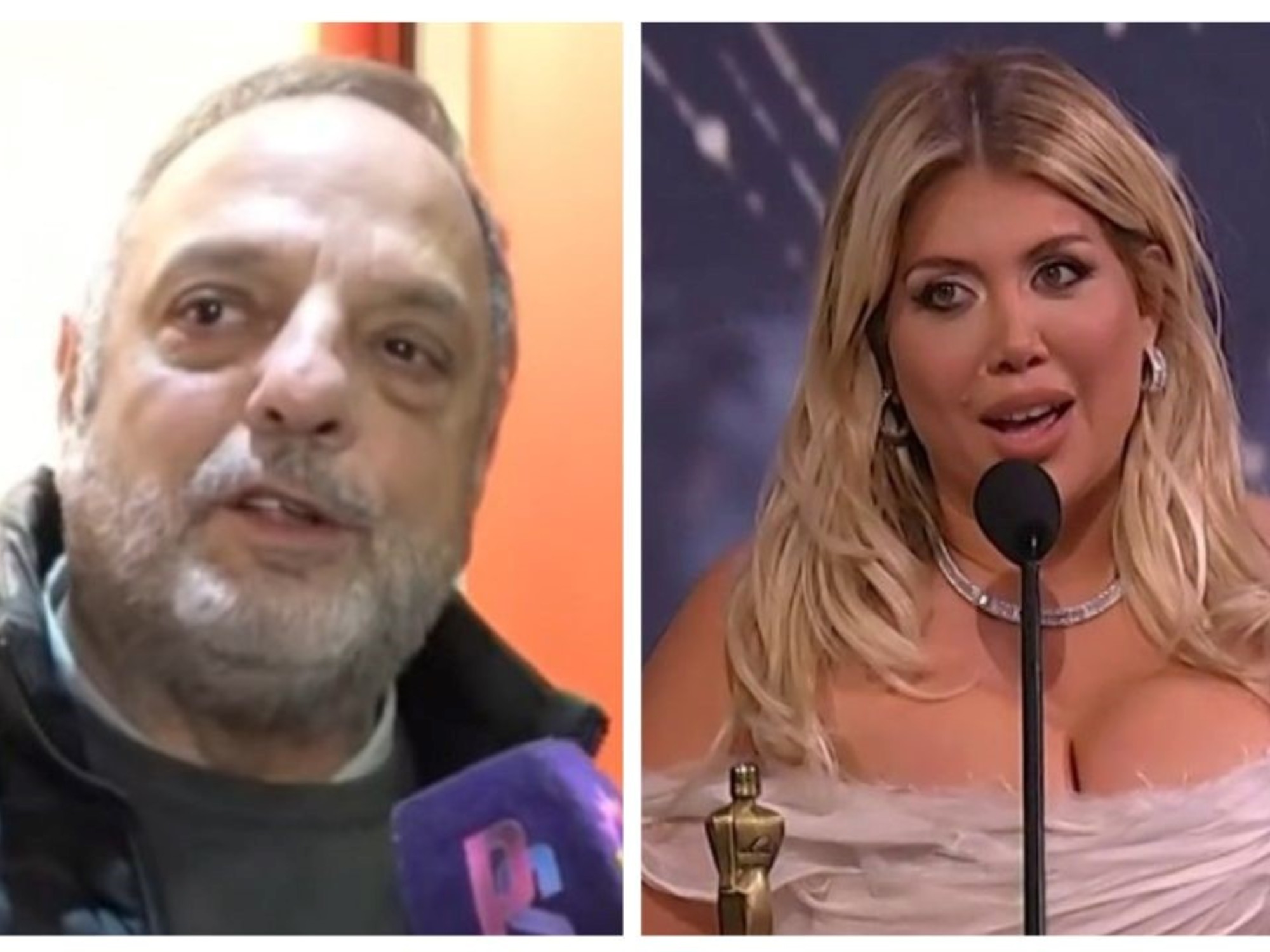 Wanda Nara receiving a Martín Fierro award on stage amidst controversy