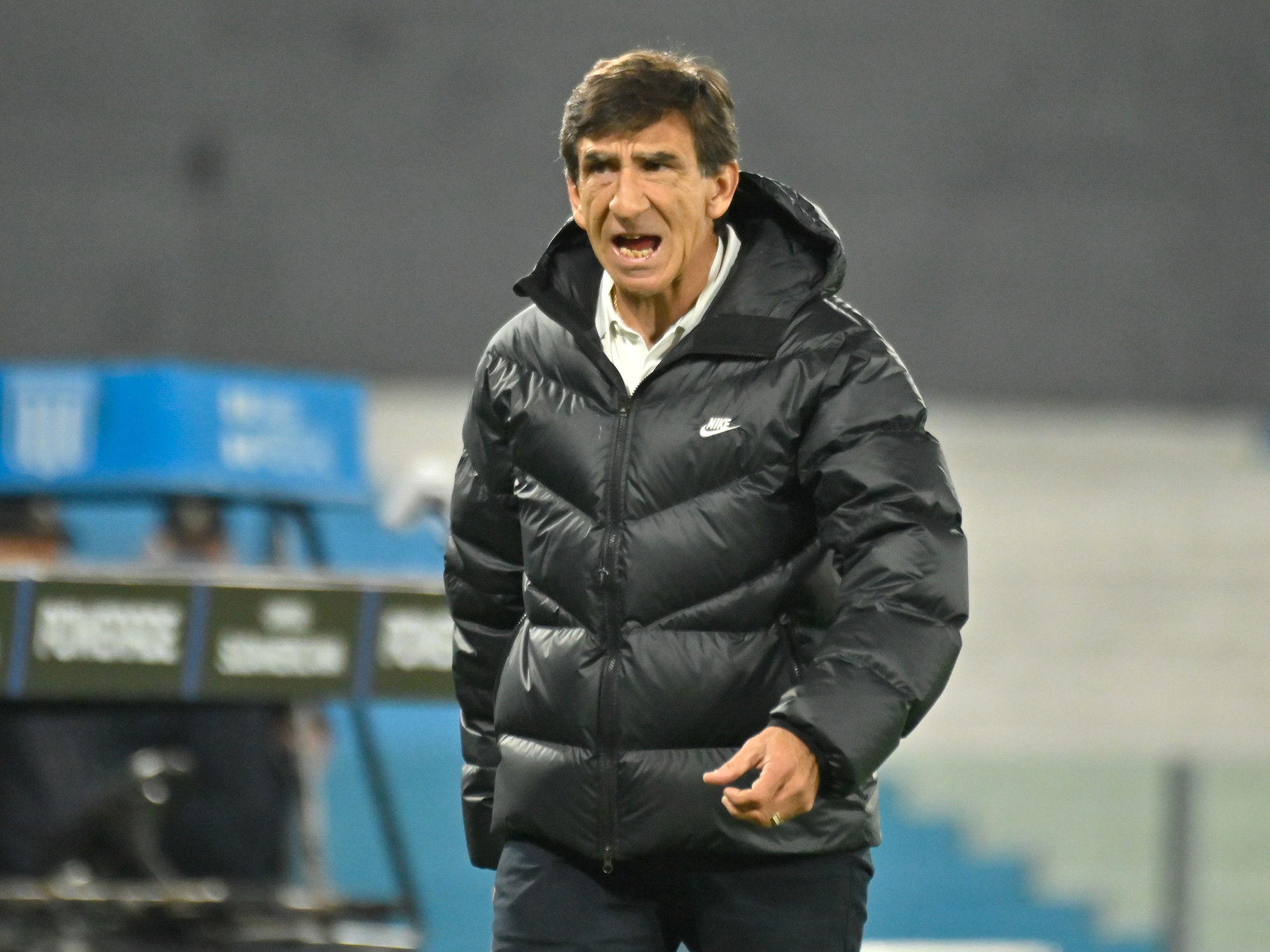 Gustavo Costas, former coach of Racing Club, speaking during a press conference.