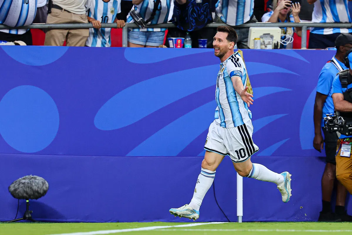 Lionel Messi celebrating a World Cup goal