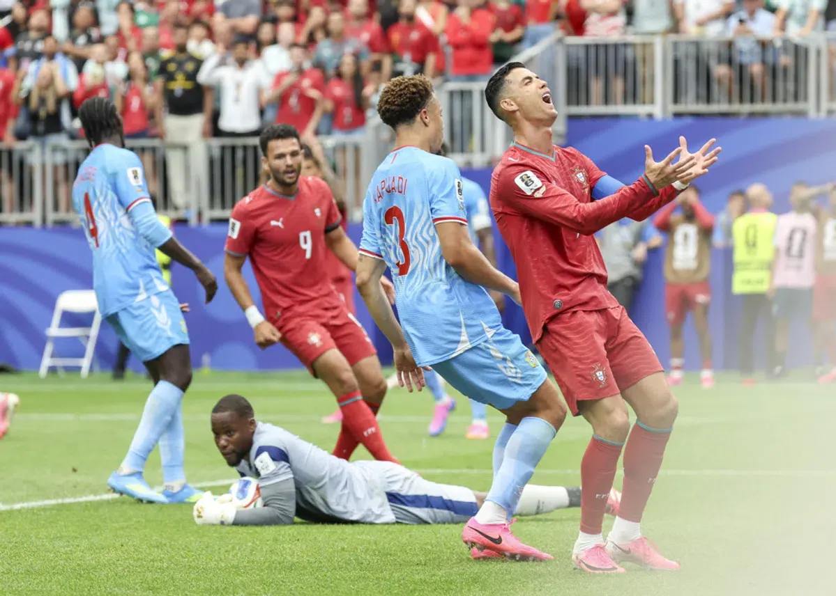 Cristiano Ronaldo in action for the Portugal national team during a match.