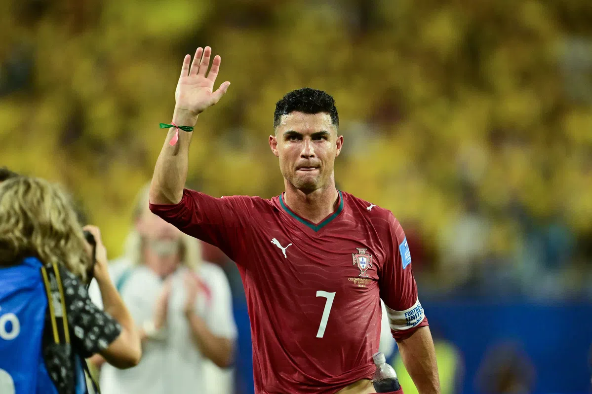 Cristiano Ronaldo in action during a football match for Portugal.