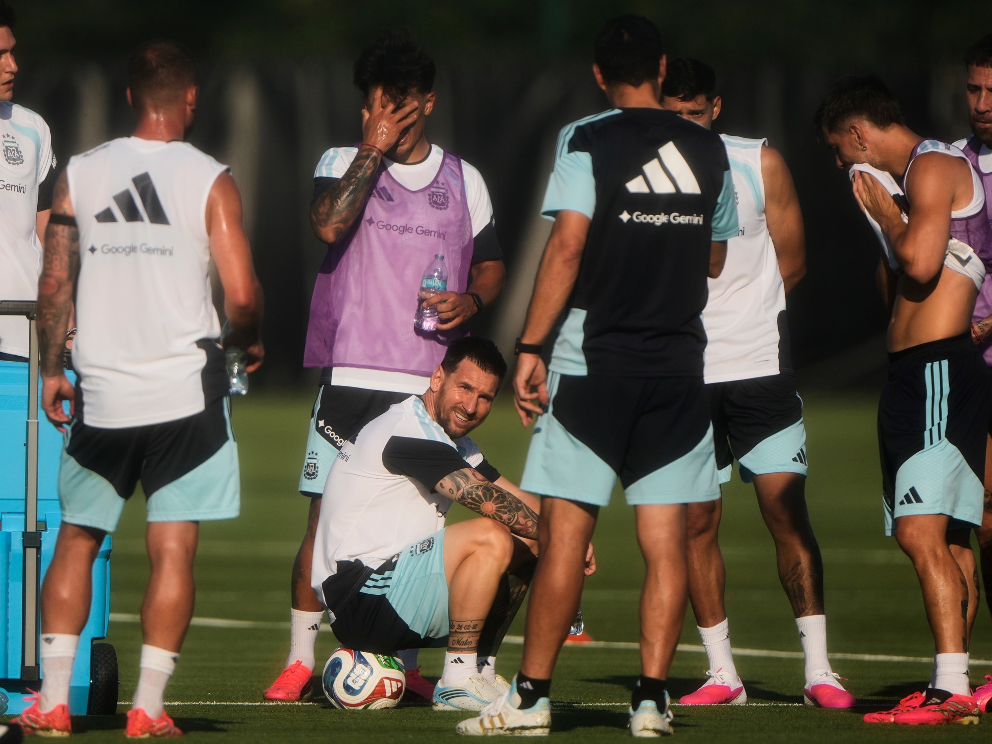 Members of the Argentina national football team participate in a training session.