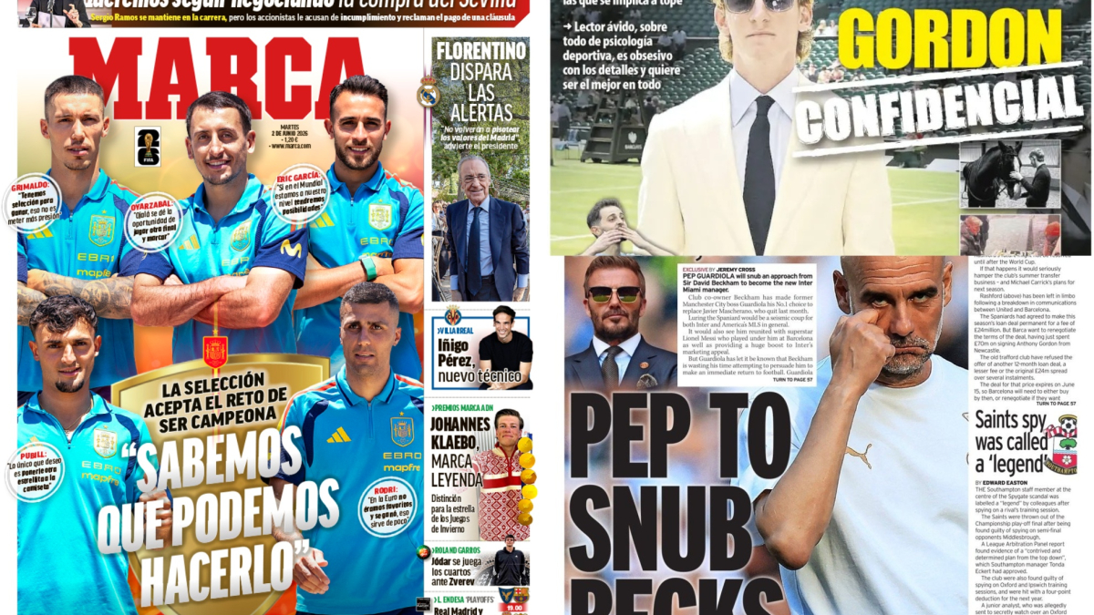 Portadas del 2 de junio de 2026: España acepta el reto, Pep rechaza a Beckham
