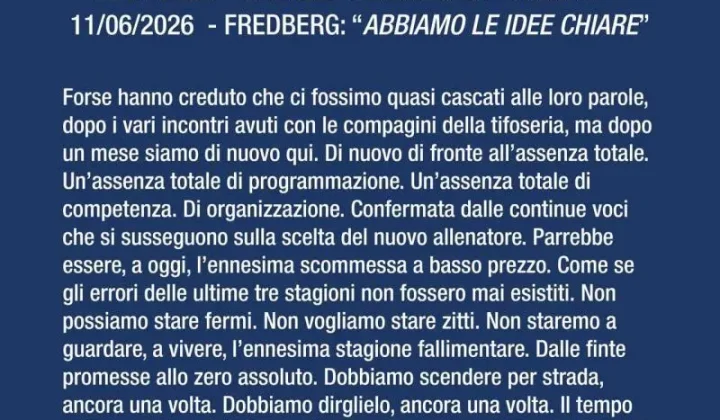 Sampdoria Fans Announce Protest Against Club Management Over Lack of Planning and Competence
