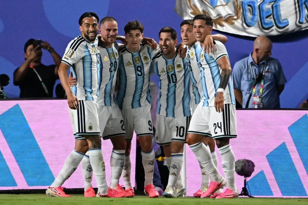 Lionel Messi celebrates scoring a goal against Algeria during the FIFA World Cup match.