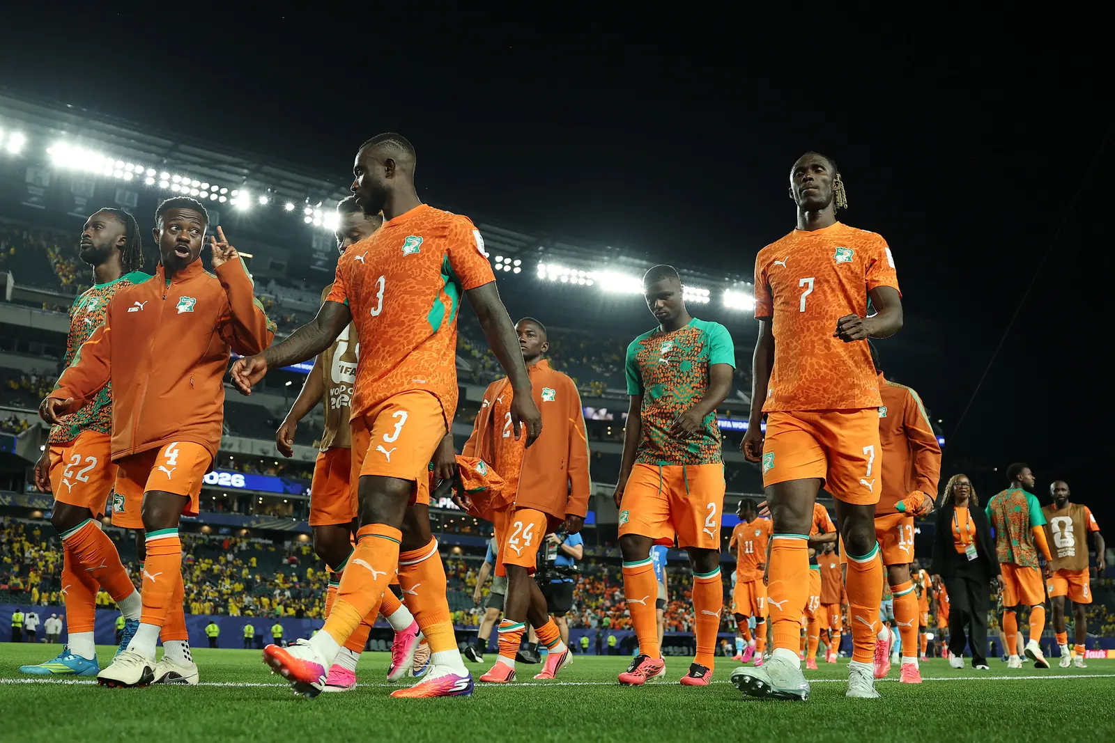 Ivory Coast national football team celebrating a goal during a match