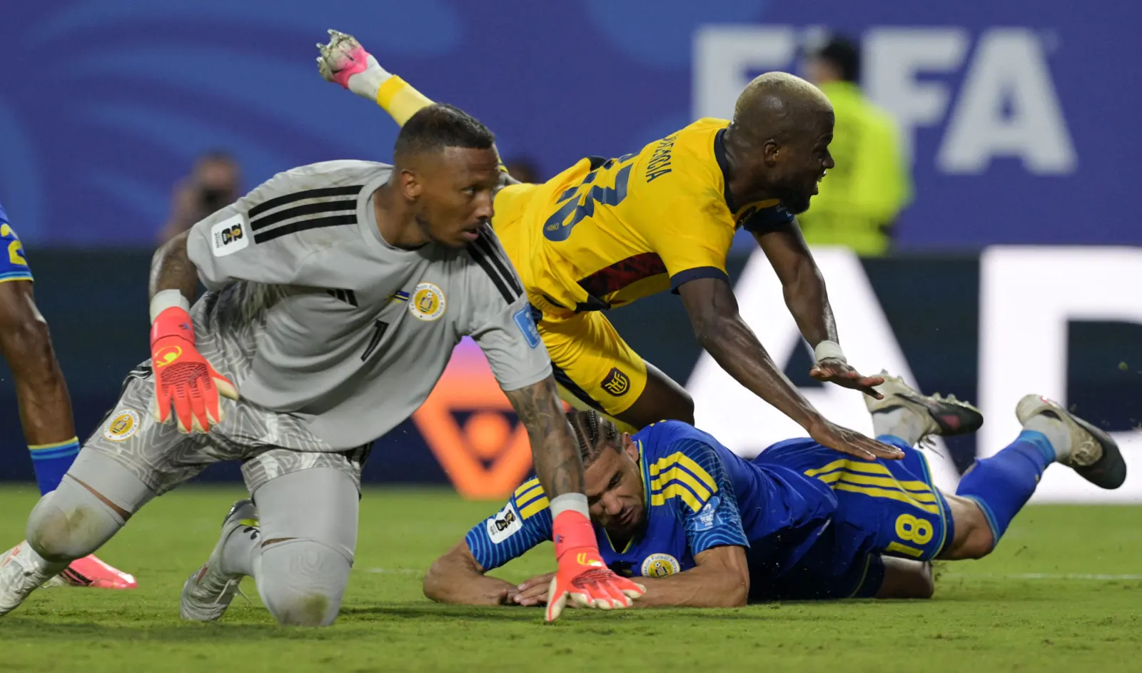 Goalkeeper Eloy Room makes a save during the Ecuador vs Curacao FIFA World Cup 2026 match.