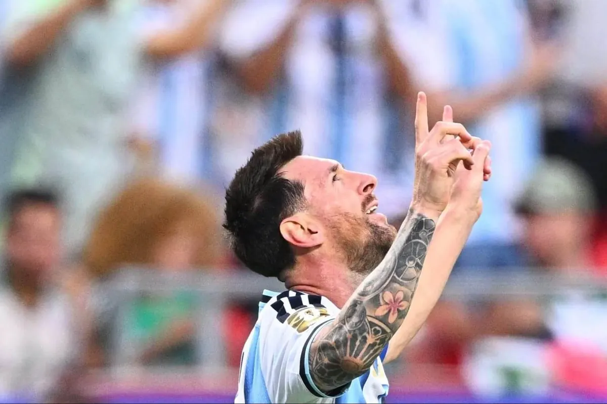 Lionel Messi celebrating a goal for Argentina during their World Cup match against Algeria.
