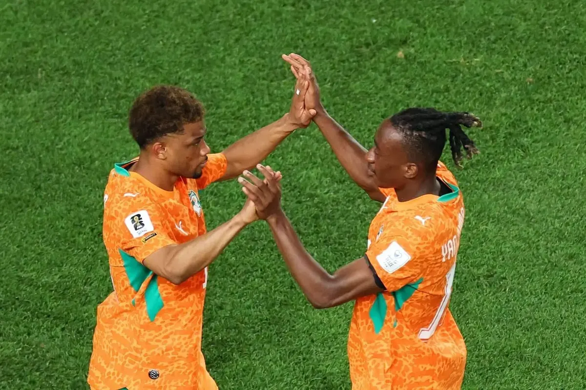 Ivory Coast player Yan Diomande in action during the World Cup match against Ecuador.