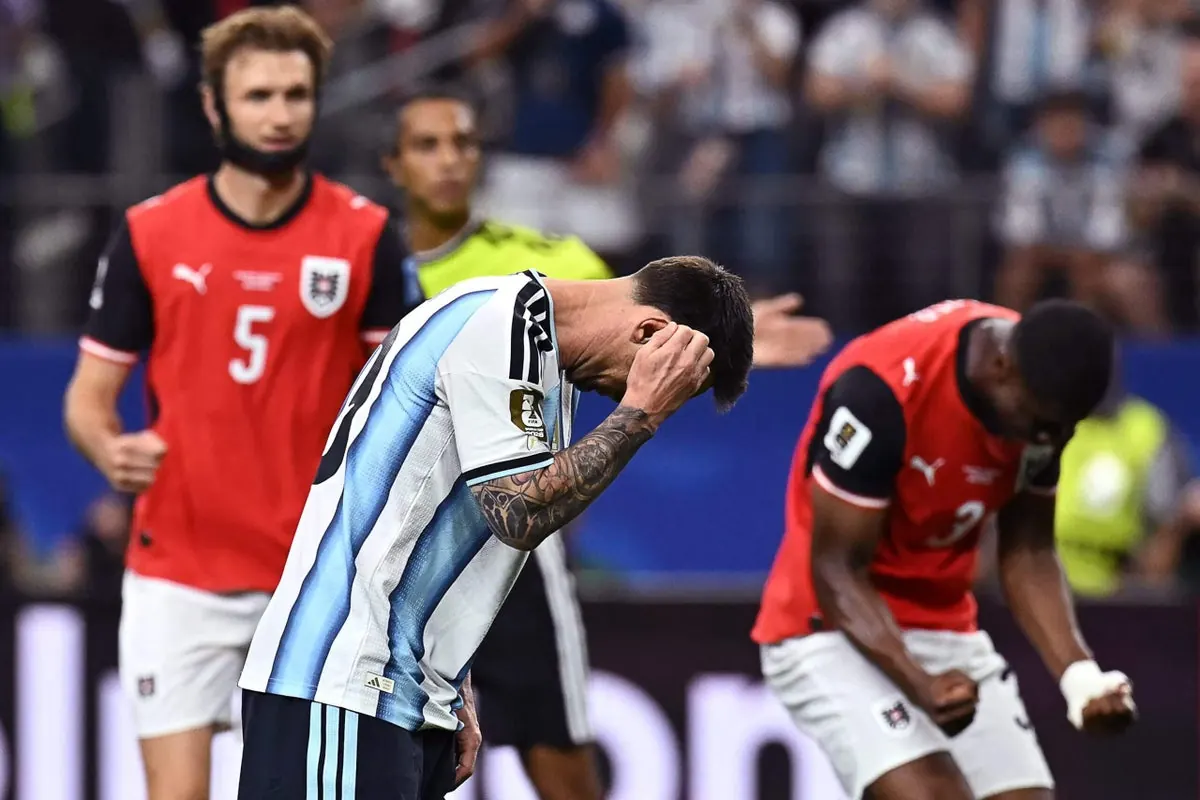 Lionel Messi reacts after missing a penalty kick during a FIFA World Cup match.
