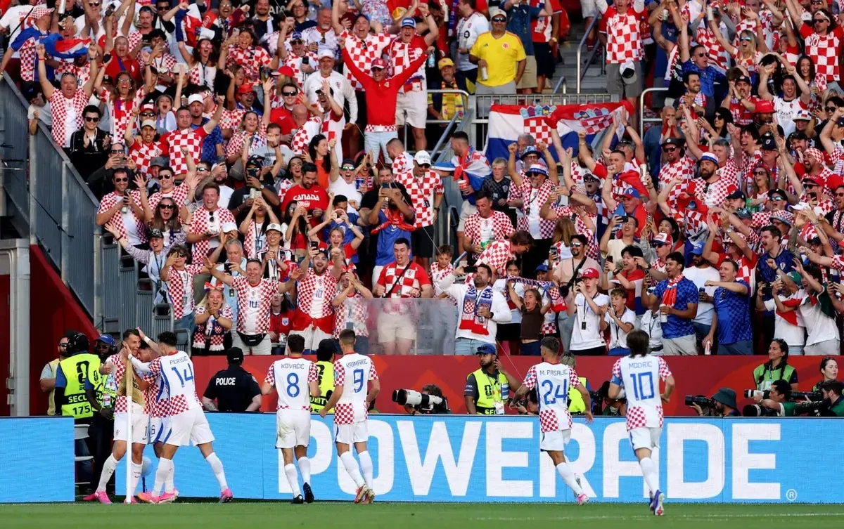 Croatia players celebrating a goal during a World Cup match