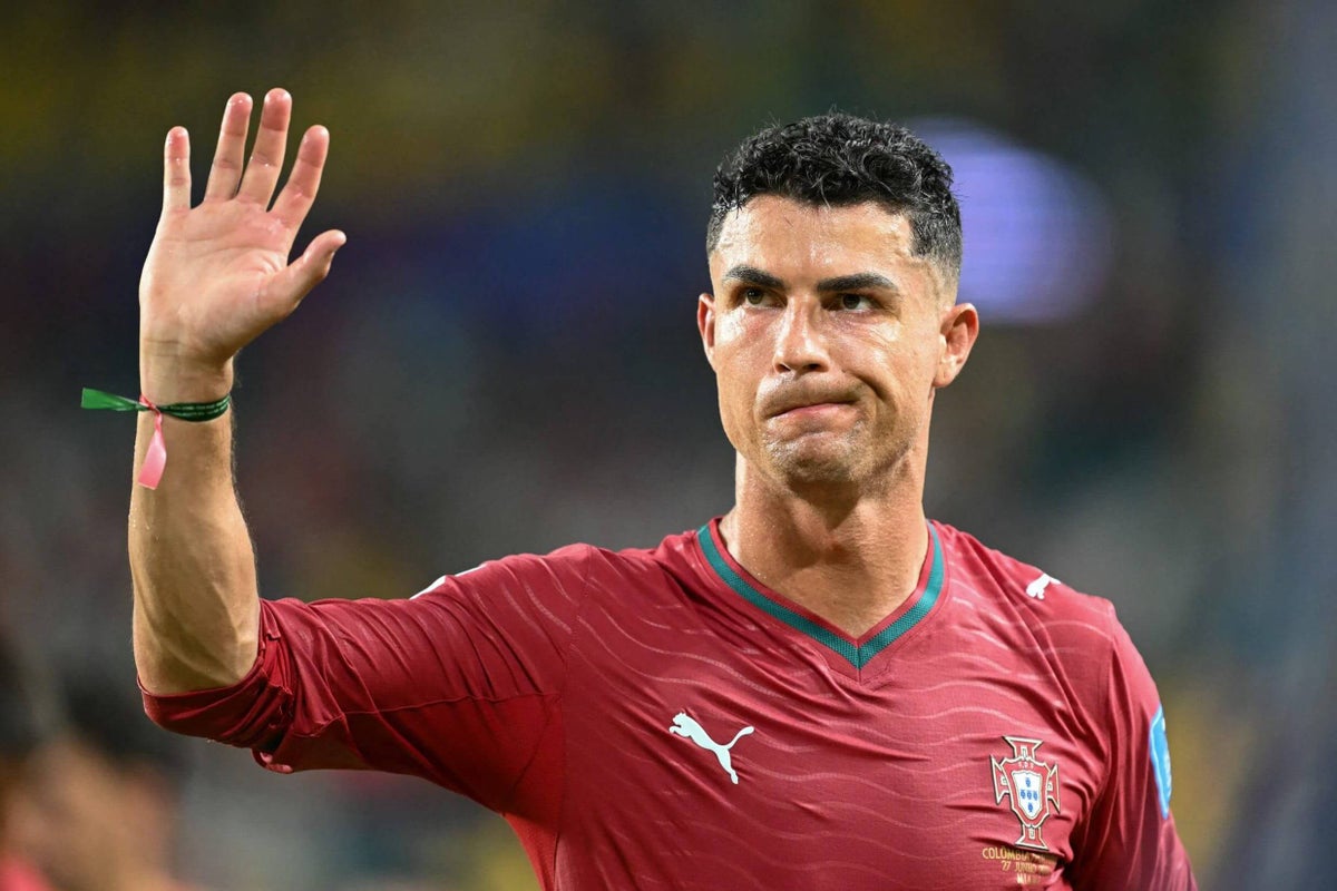 Cristiano Ronaldo in action for the Portugal national football team during a World Cup 2026 match.
