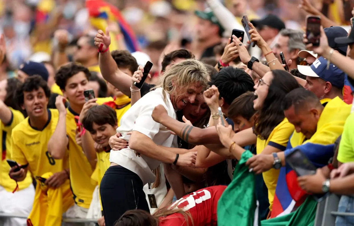 Ecuador players celebrating a goal during a World Cup match