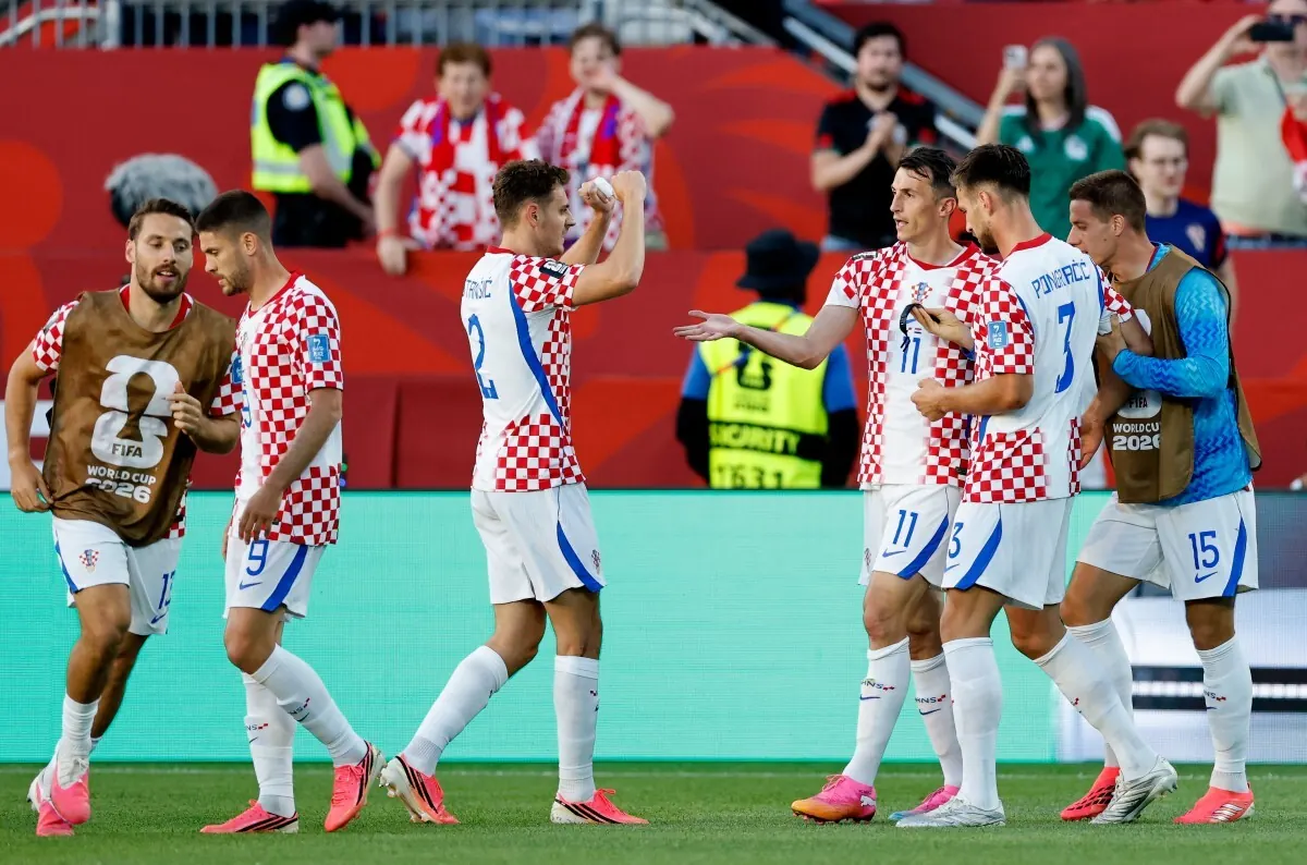 A Croatian player celebrates after scoring against Panama in the FIFA World Cup 2026.