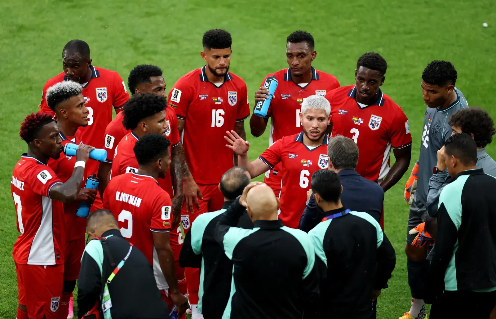Panama national football team players in celebration.