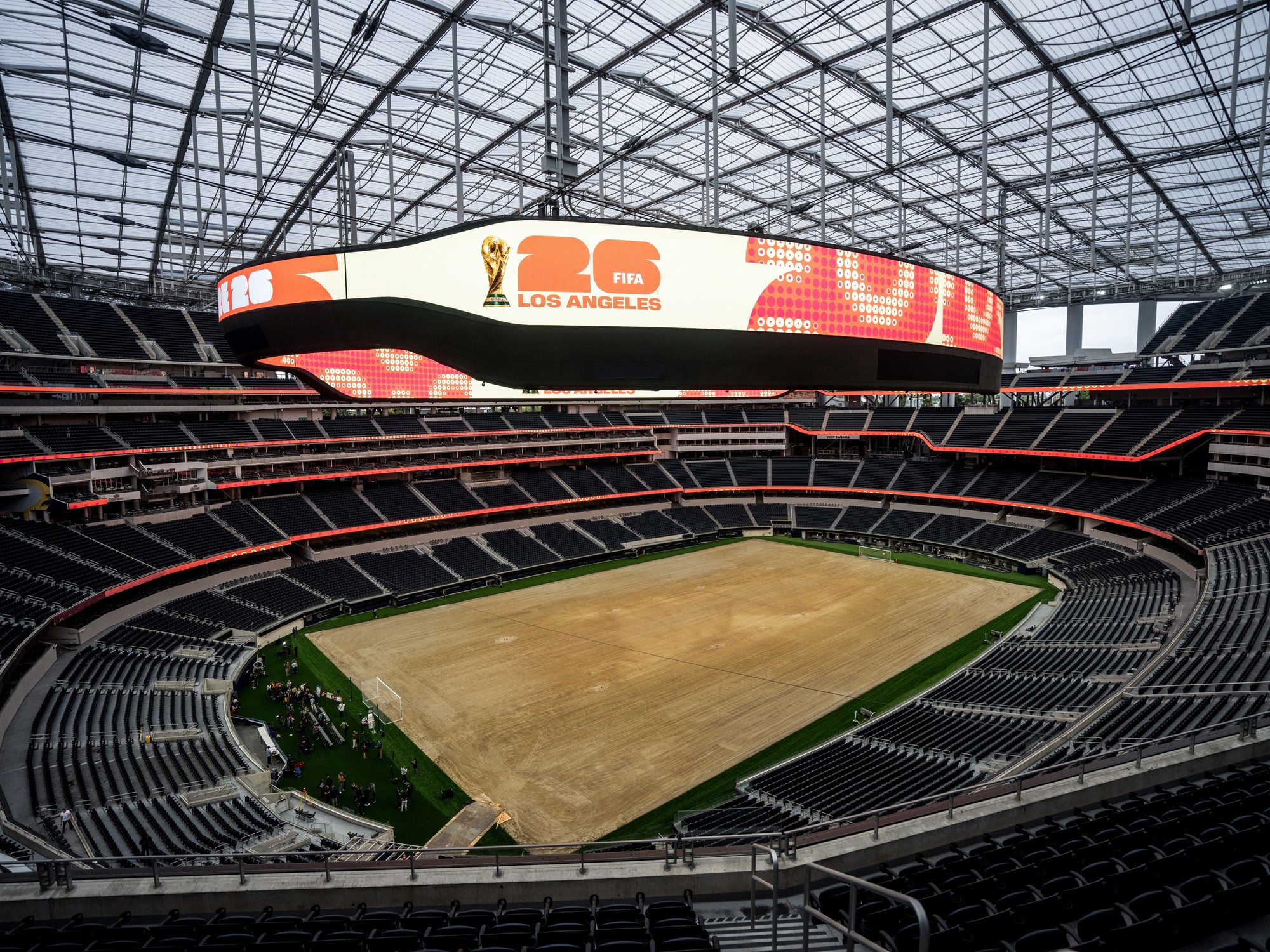 Exterior view of the SoFi Stadium in Los Angeles, a venue for the 2026 World Cup opening ceremony.
