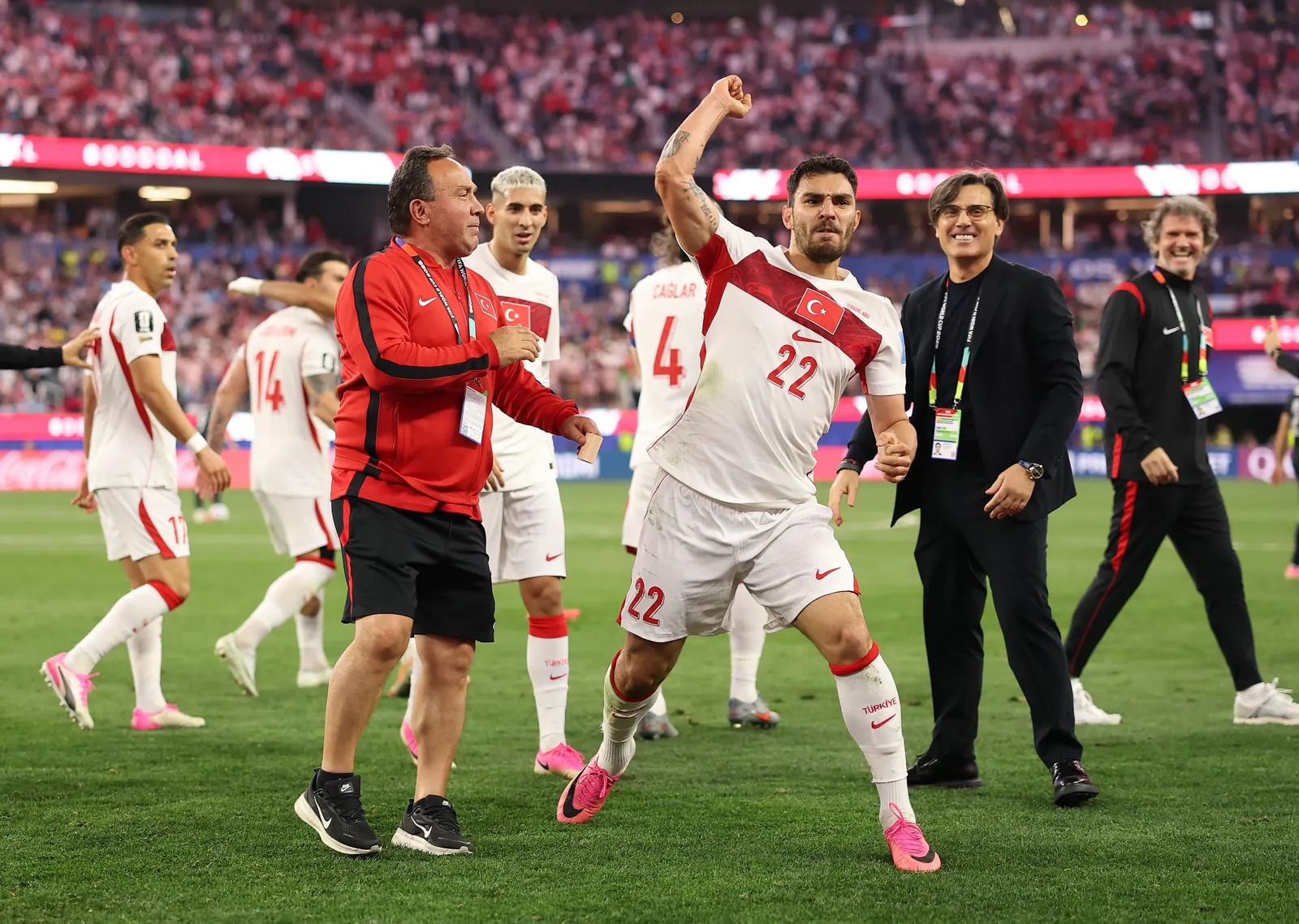 Kaan Ayhan celebrates scoring for Turkiye during their match against the United States at the FIFA World Cup 2026.