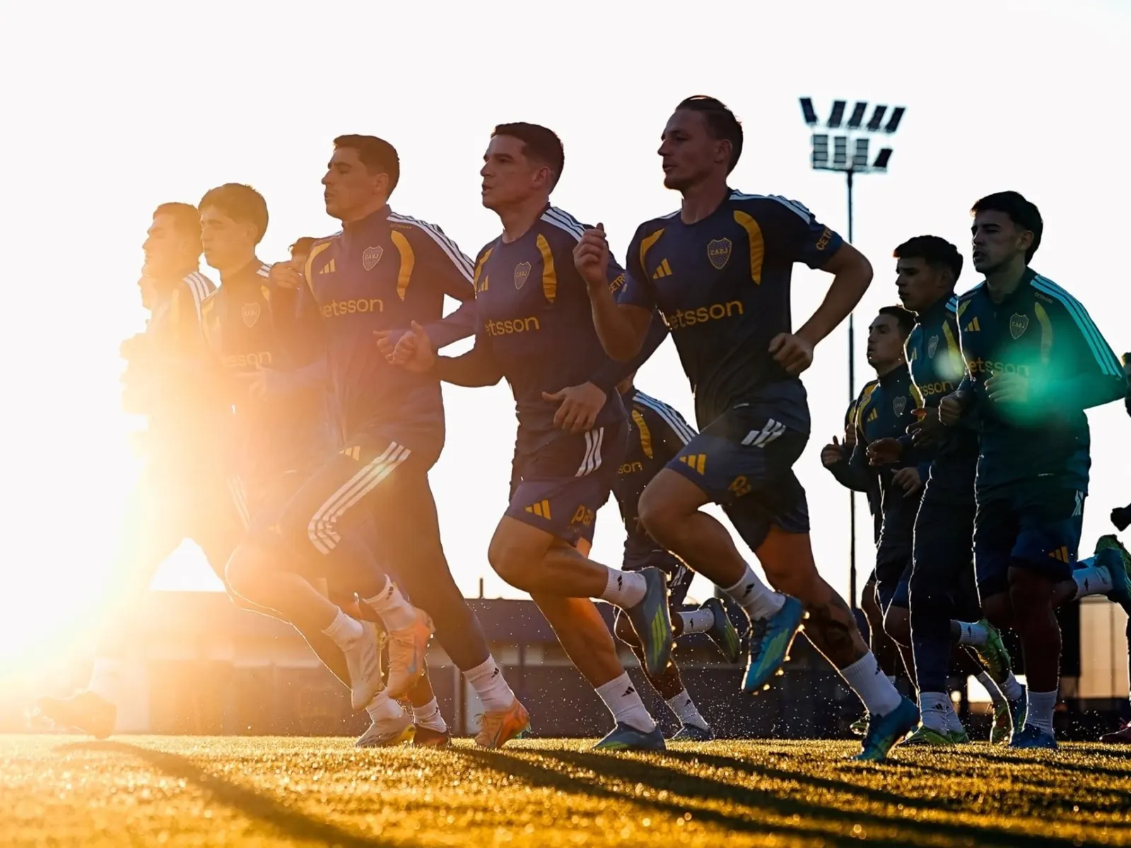 Boca Juniors players training at their Ezeiza facility.