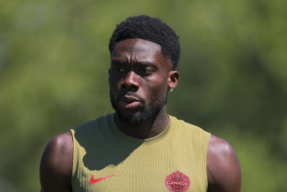 Alphonso Davies, star player for the Canadian men's national soccer team, during a match.