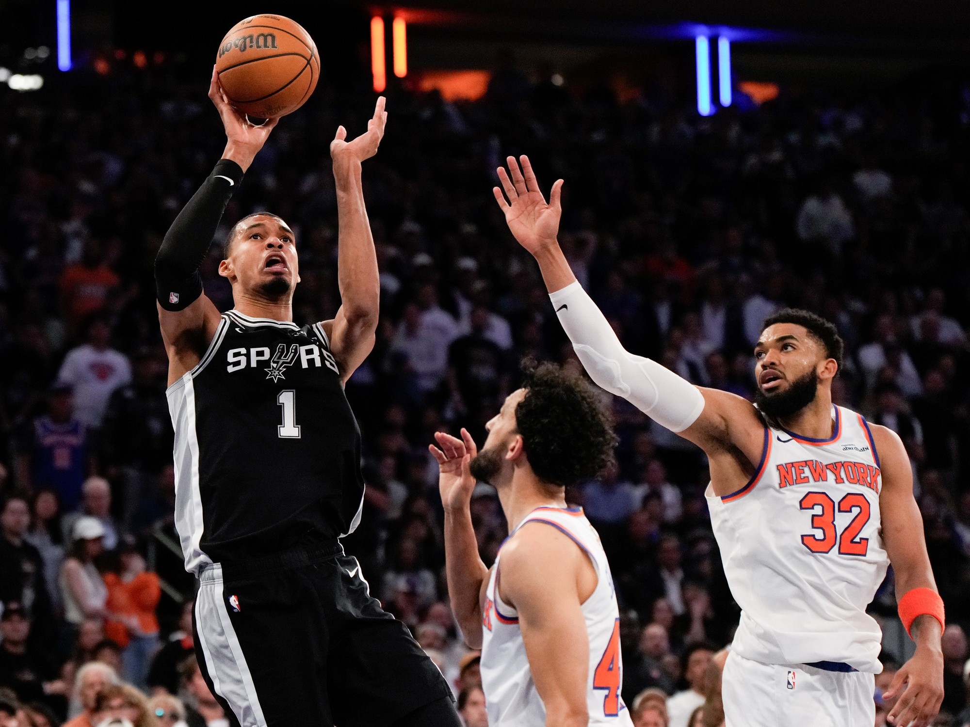 Victor Wembanyama of the San Antonio Spurs in action during an NBA game.