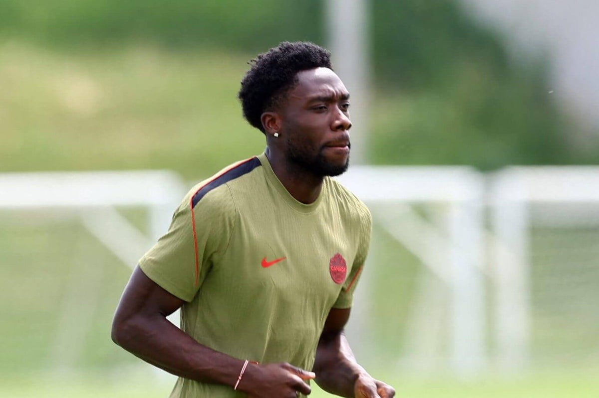 Canada's star player Alphonso Davies in action on the pitch.