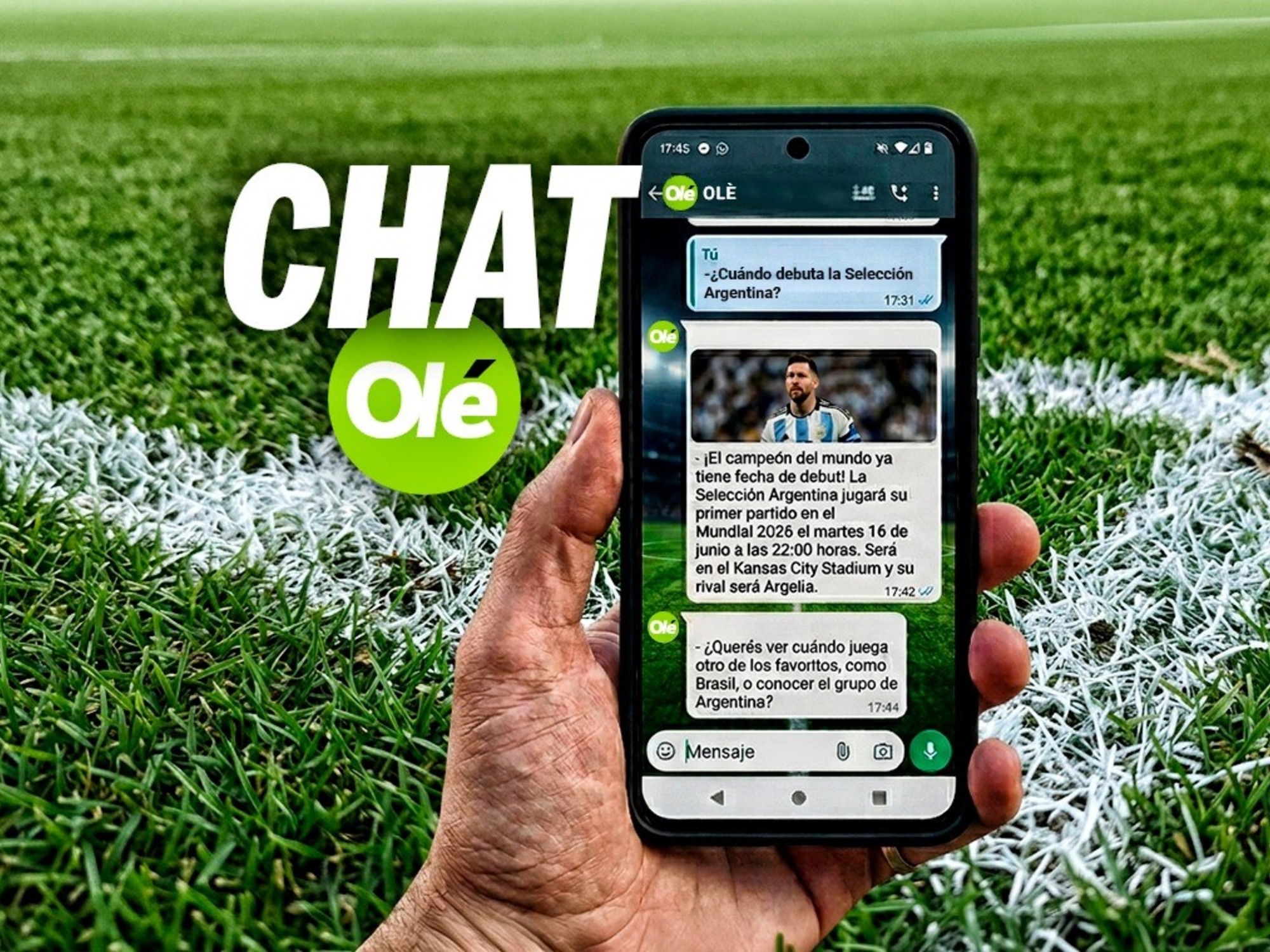 Screenshot of the Olé AI chatbot interface with football-related queries