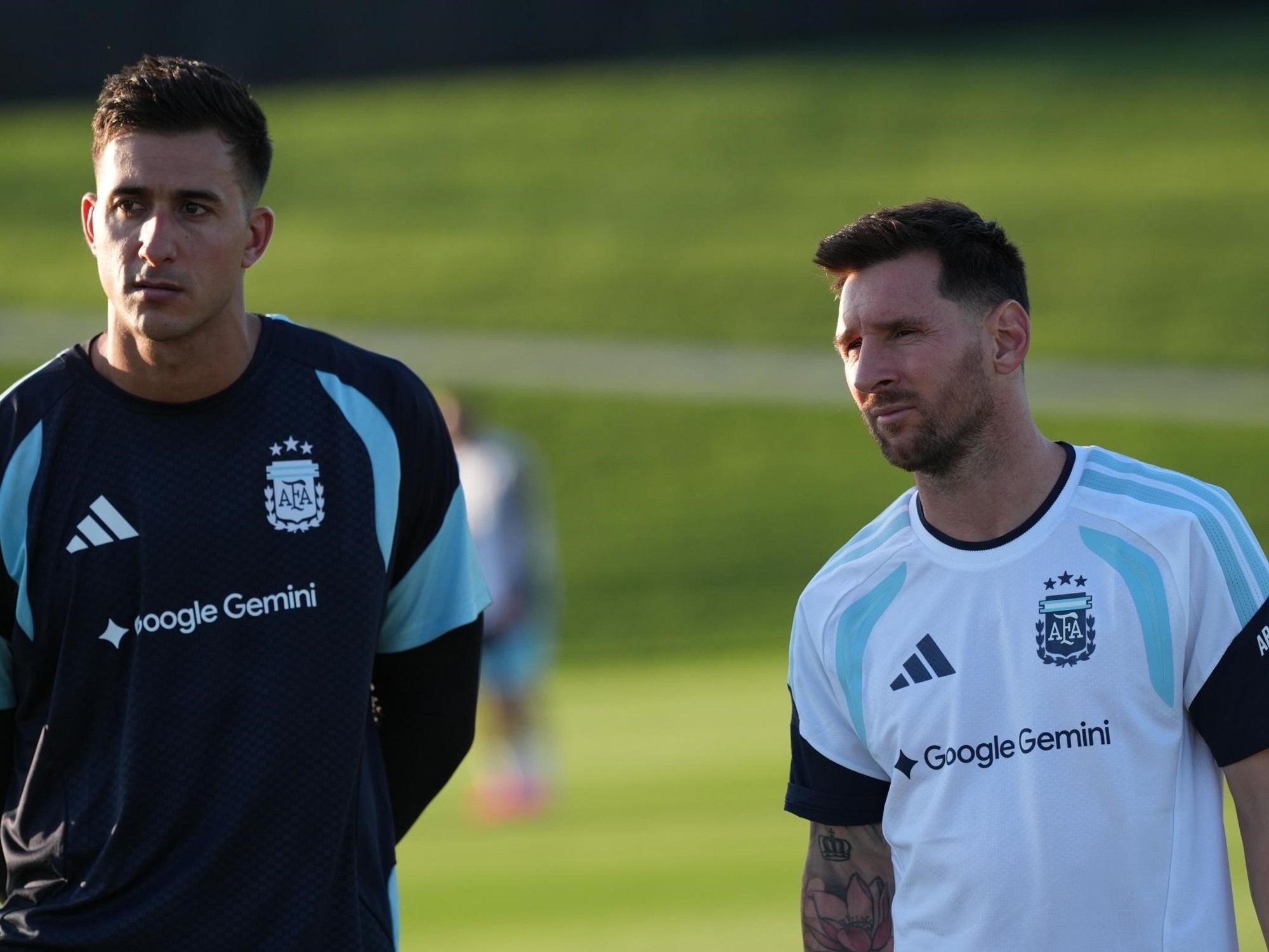Players from the Argentina National Team participating in a training session on a field in Kansas.