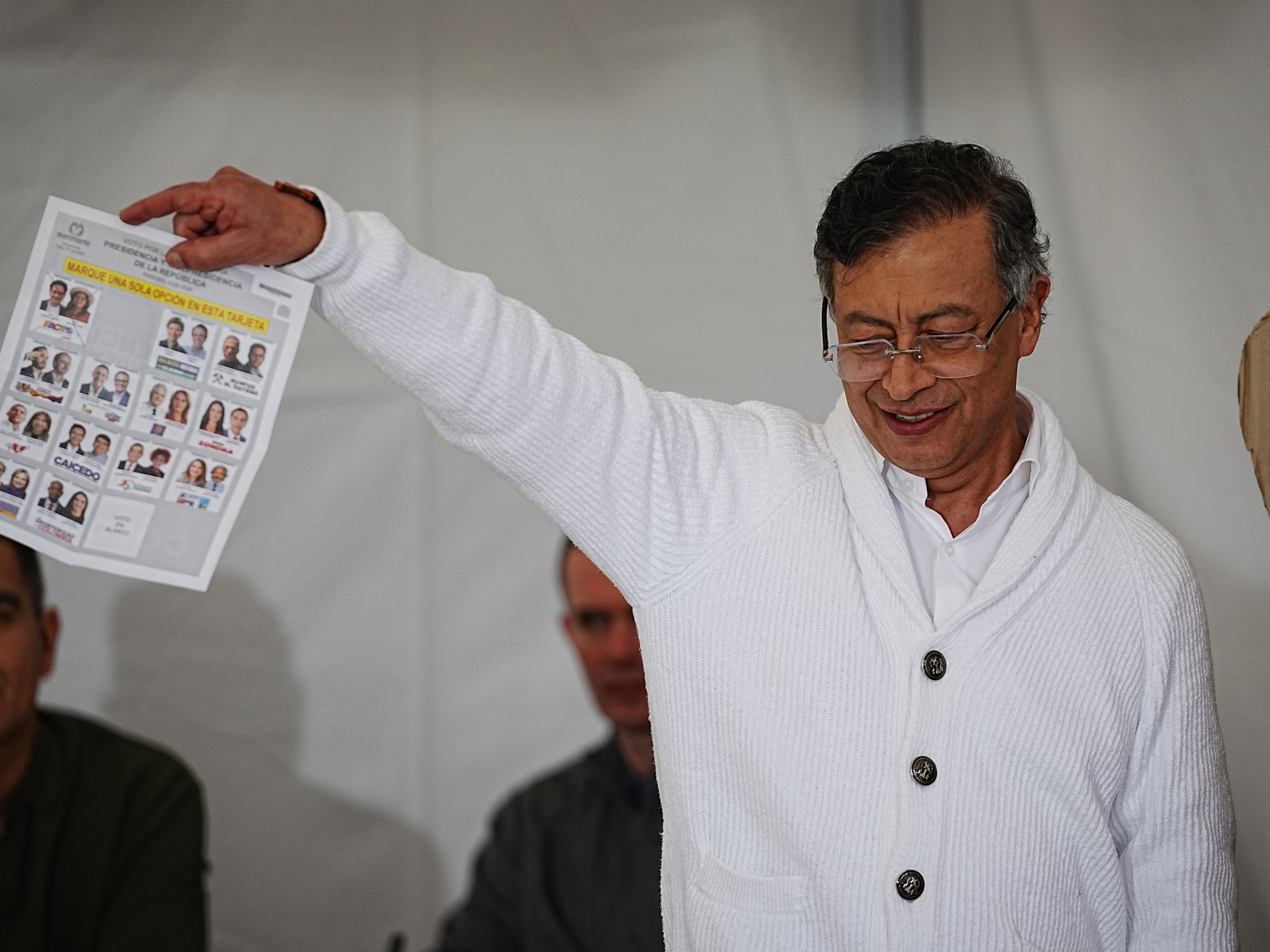 Colombian President Gustavo Petro casts his vote during the presidential election in Bogotá.