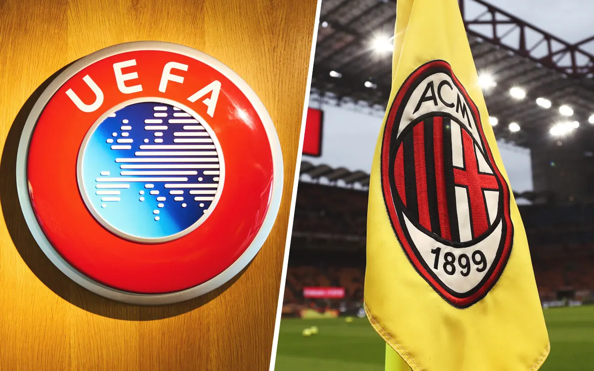 AC Milan football club crest and the UEFA logo displayed together.