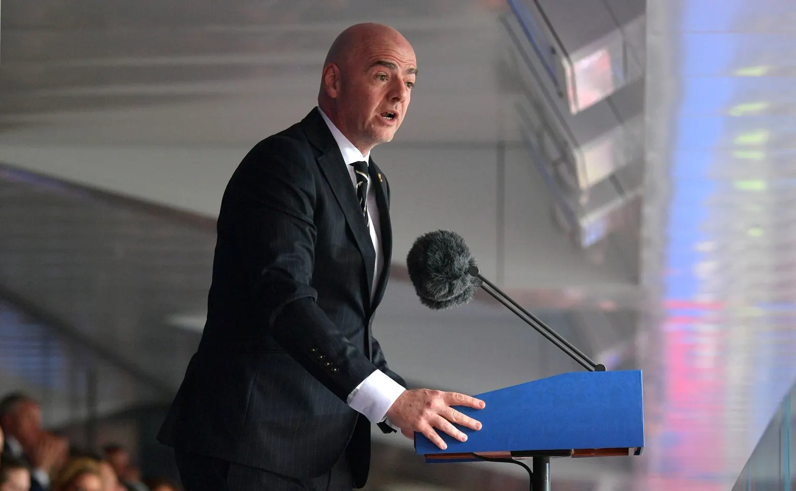 FIFA President Gianni Infantino speaking at a press conference