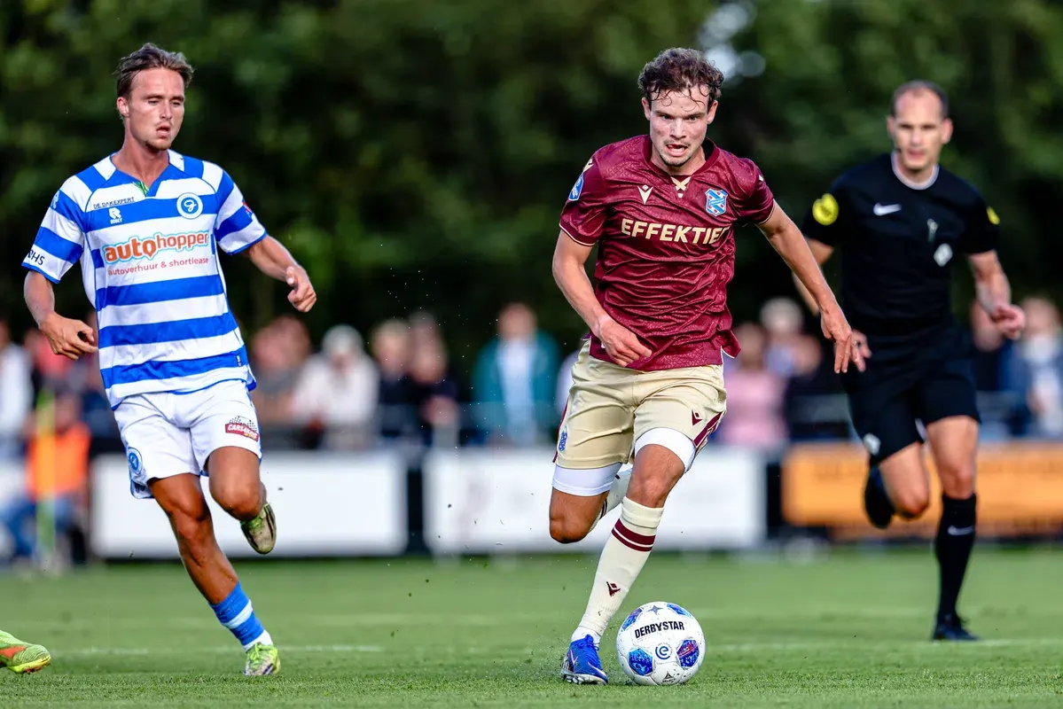 Jacob Trenskow of SC Heerenveen during a pre-season friendly, dribbling the ball