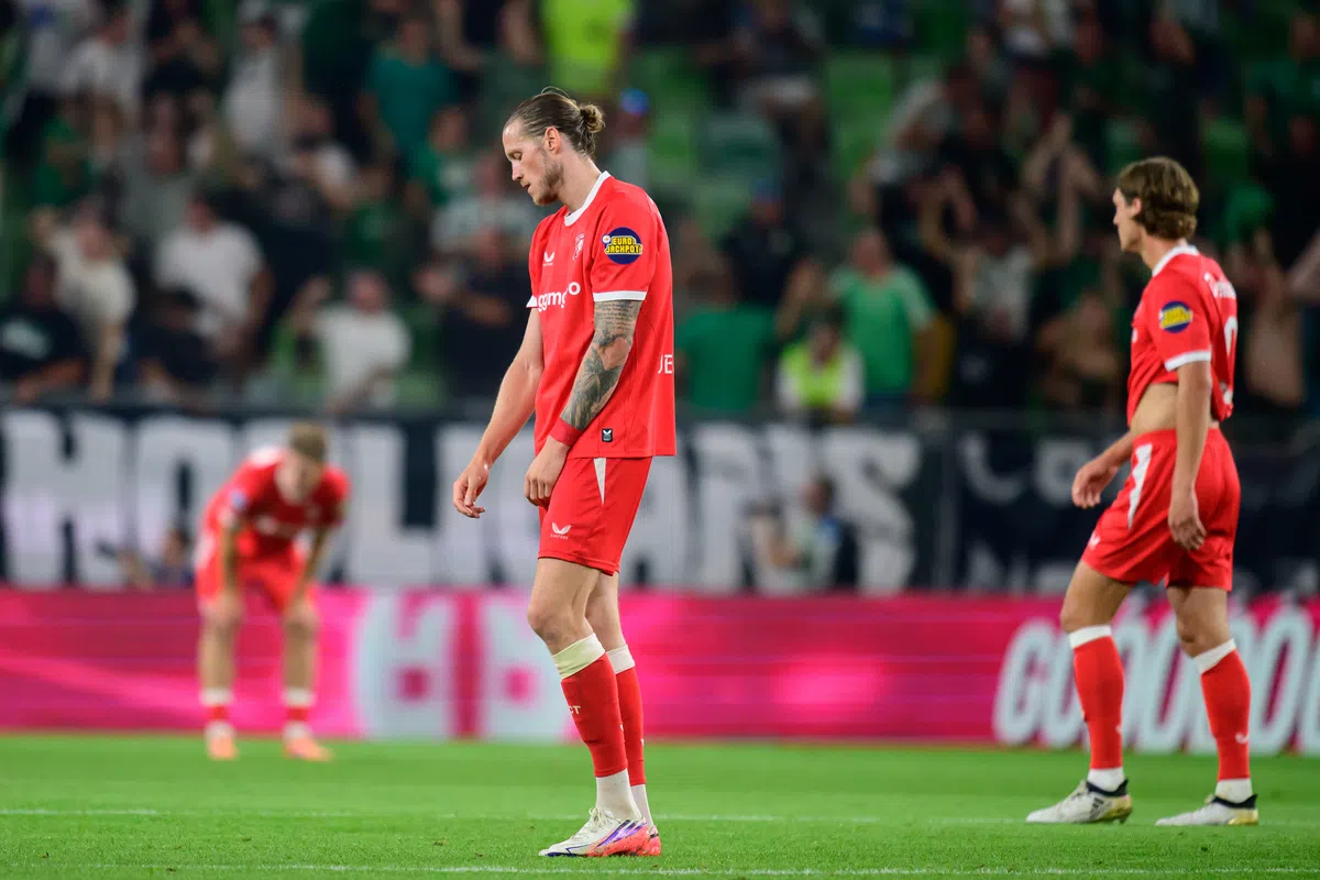 Wout Weghorst reacts after scoring for FC Twente against Ferencváros in the Europa League second qualifying round, July 2026.