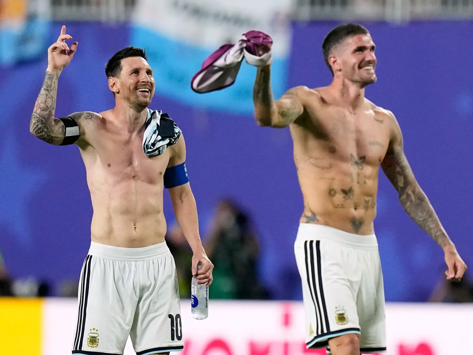 Argentina players celebrating a goal during a football match