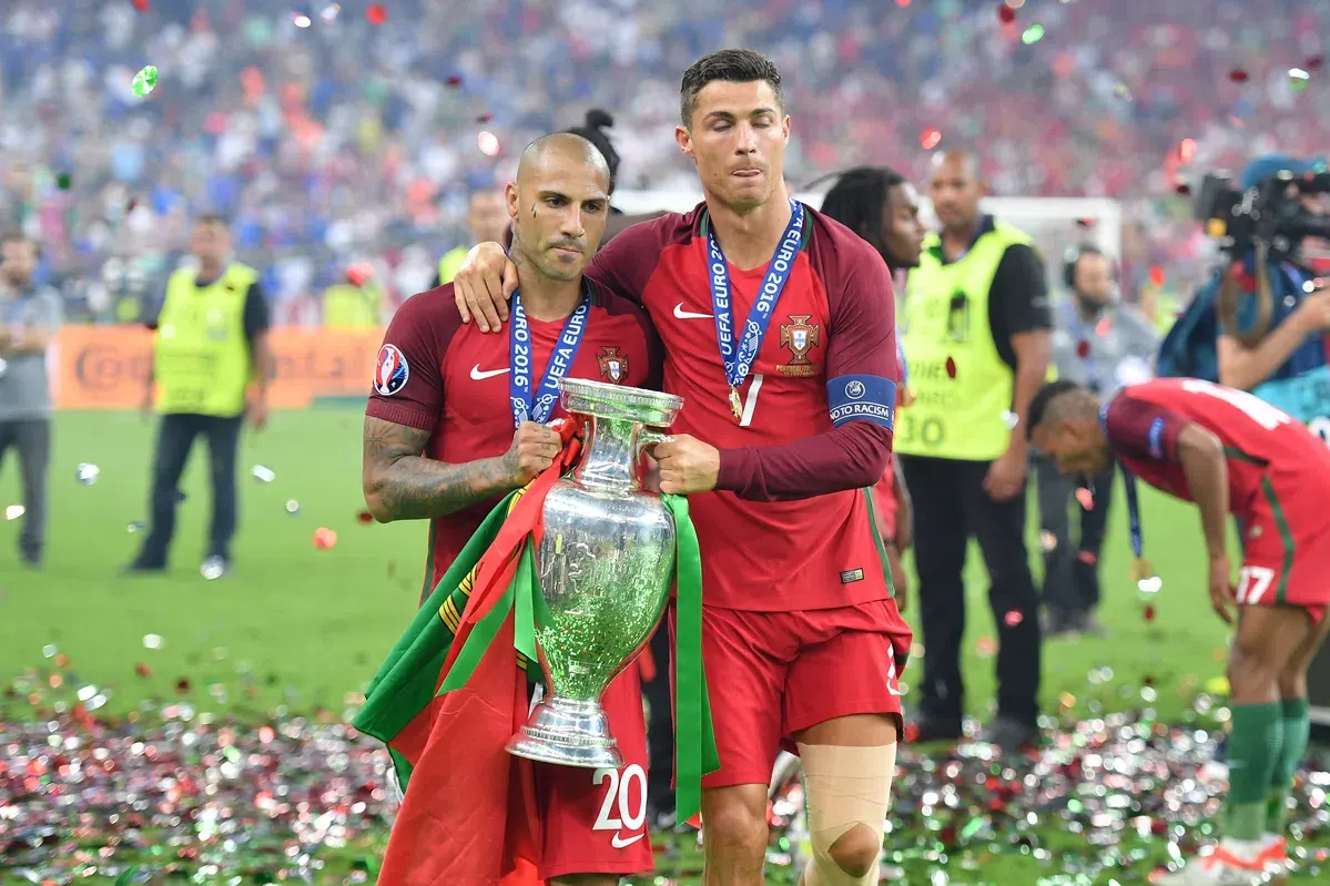 Portugal national football team players in action