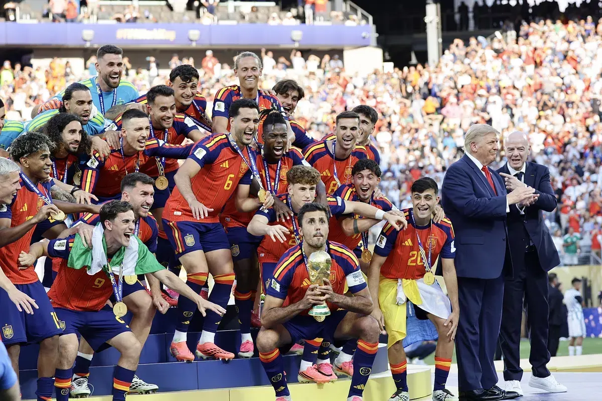 Donald Trump on the field during the World Cup final trophy ceremony