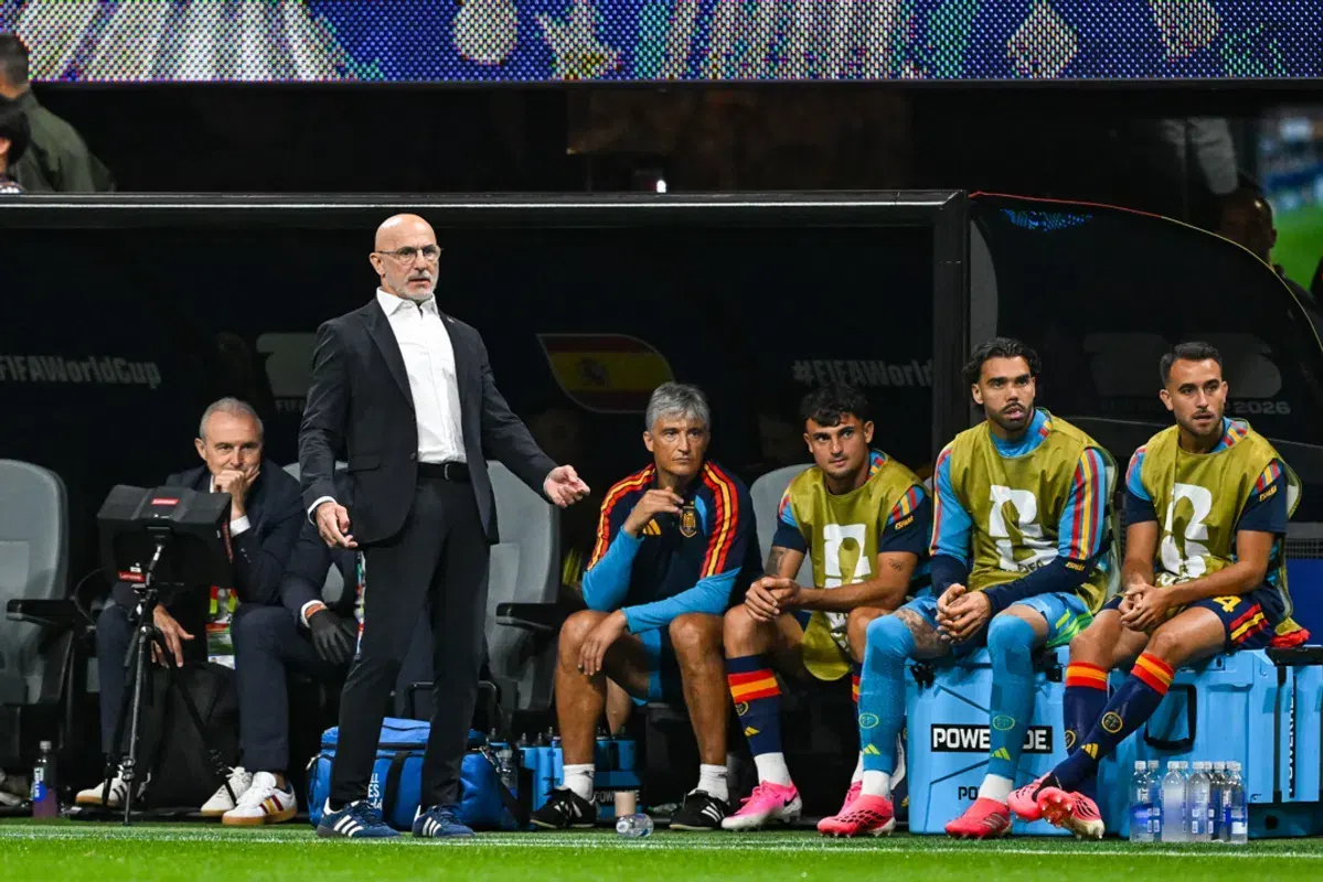 Luis de la Fuente, the coach of the Spain national football team, gesturing during a match.